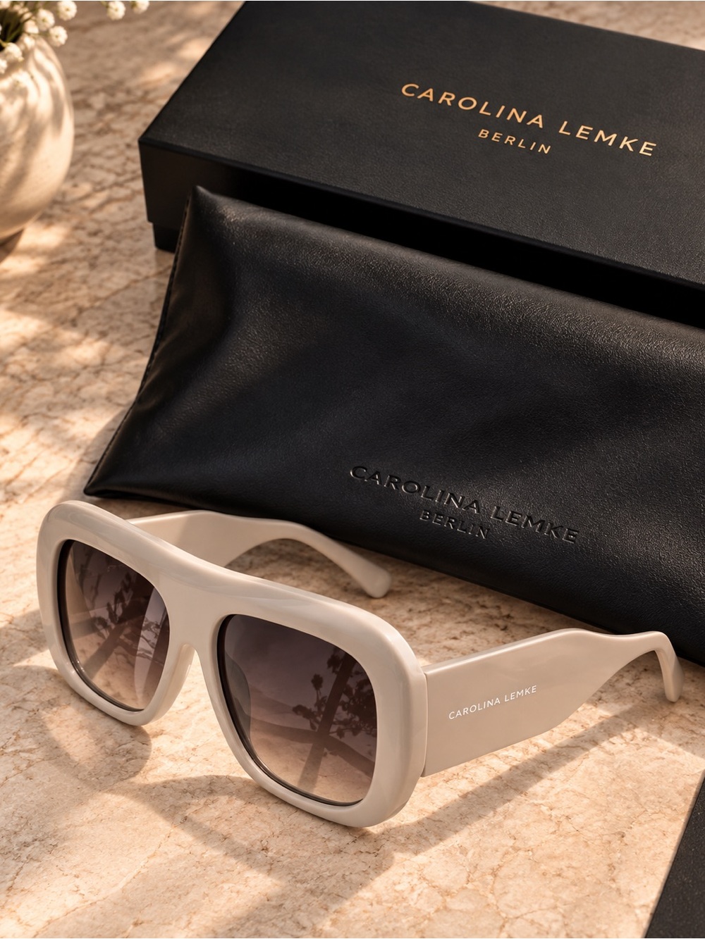 New Carolina Lemke Oversized taupe/beige Sunglasses with case and box